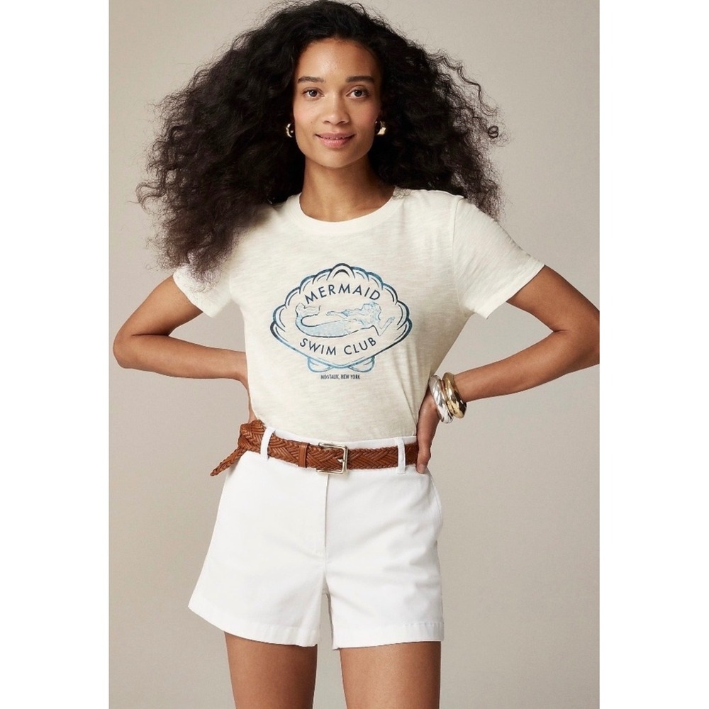 J.Crew Mermaid Swim Club Montauk New York Graphic Tee White Slub Cotton Medium